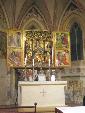 Dreiteiliger Hochaltarschrein mit Kirchenpatron St. Wolfgang und die Flügelbilder